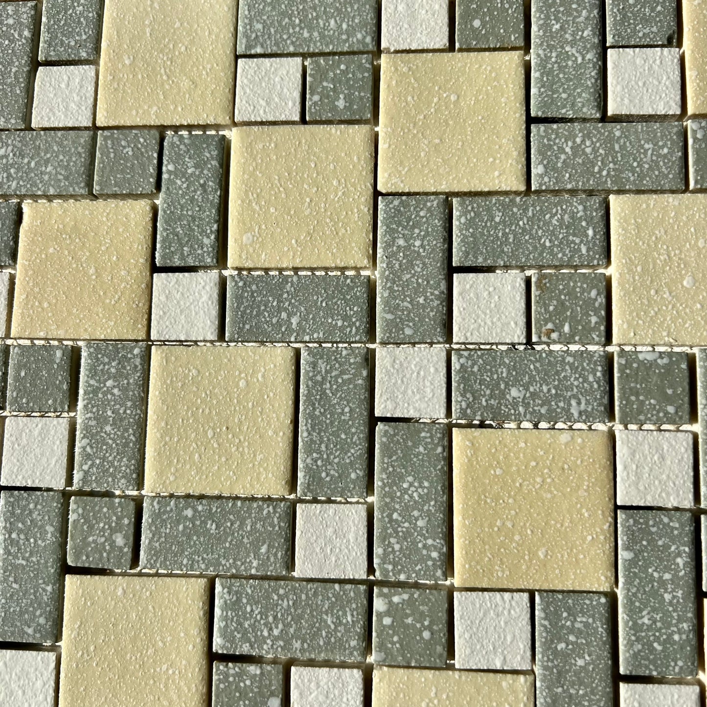 1960s Grey & Yellow Japanese Mosaic Floor Tile 23 Sq Ft Lot - 23 Piece Set