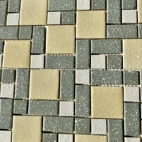 1960s Grey & Yellow Japanese Mosaic Floor Tile 23 Sq Ft Lot - 23 Piece Set