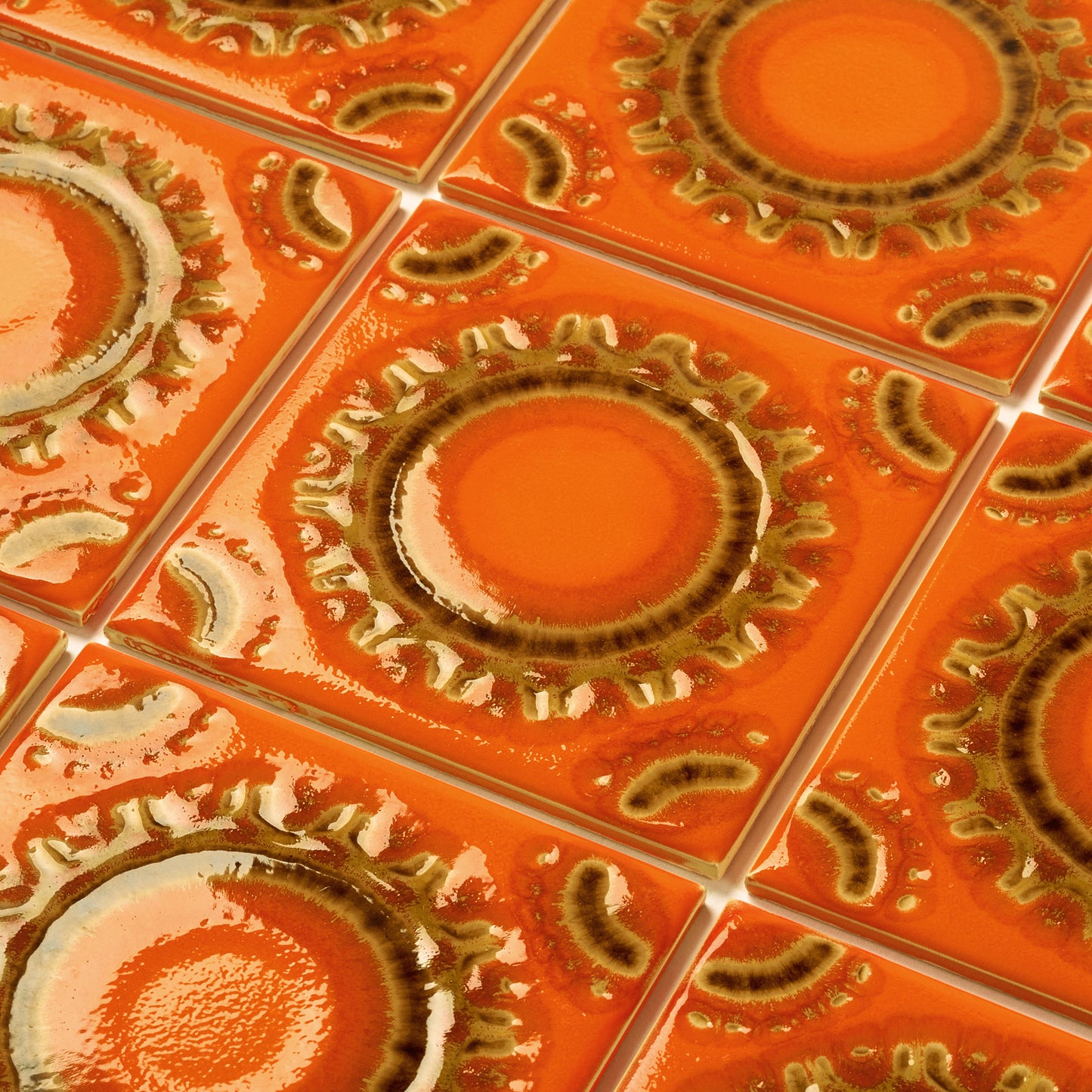 Orange Fat Lava Villeroy & Boch 1970s Wall Tile, 12.5 Sq Ft Lot - 100 Piece Set
