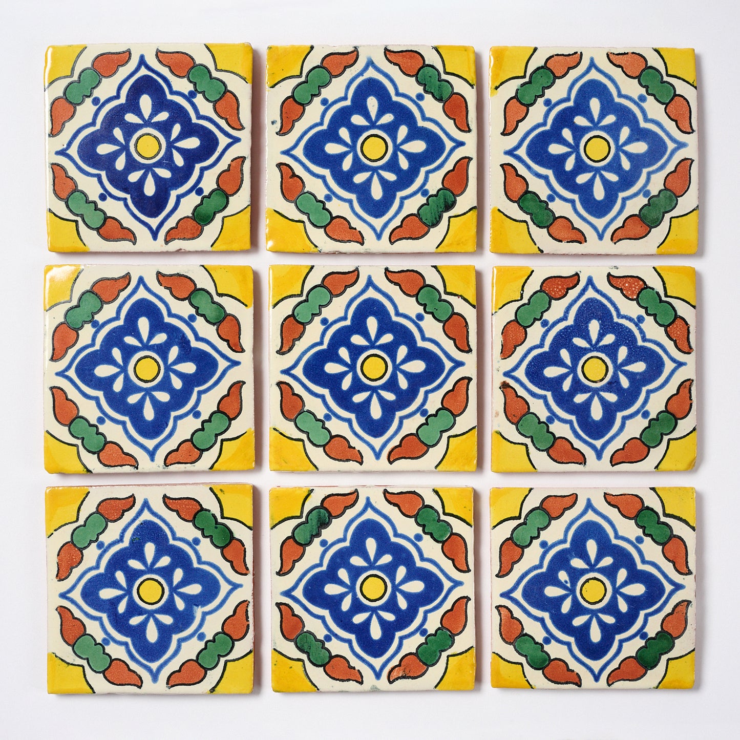 1990s Hand Painted Traditional Talavera Mexican Tiles, 20 Sq Ft Available - 10 Sq Ft Per Box