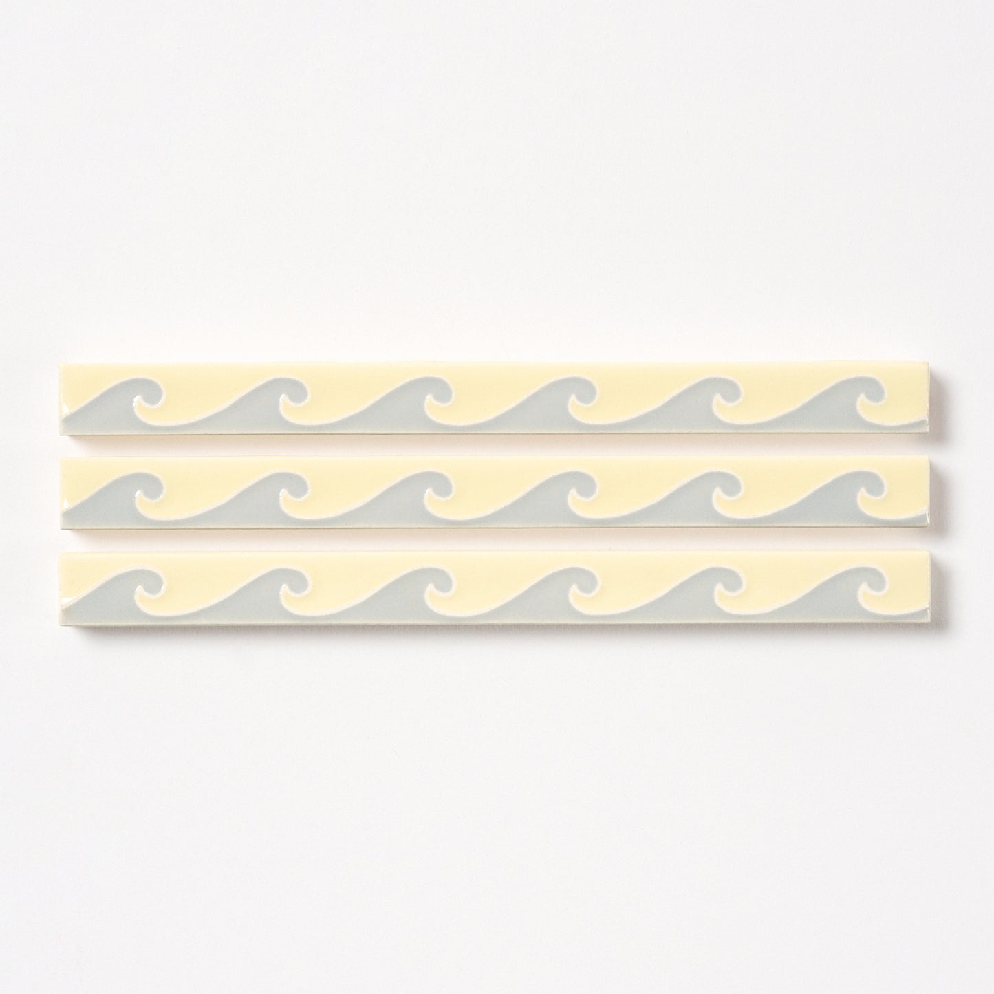 1920s American Encaustic Yellow & Gray Wave Trim Tile, 114 Pc Set - 57 Linear Feet Total