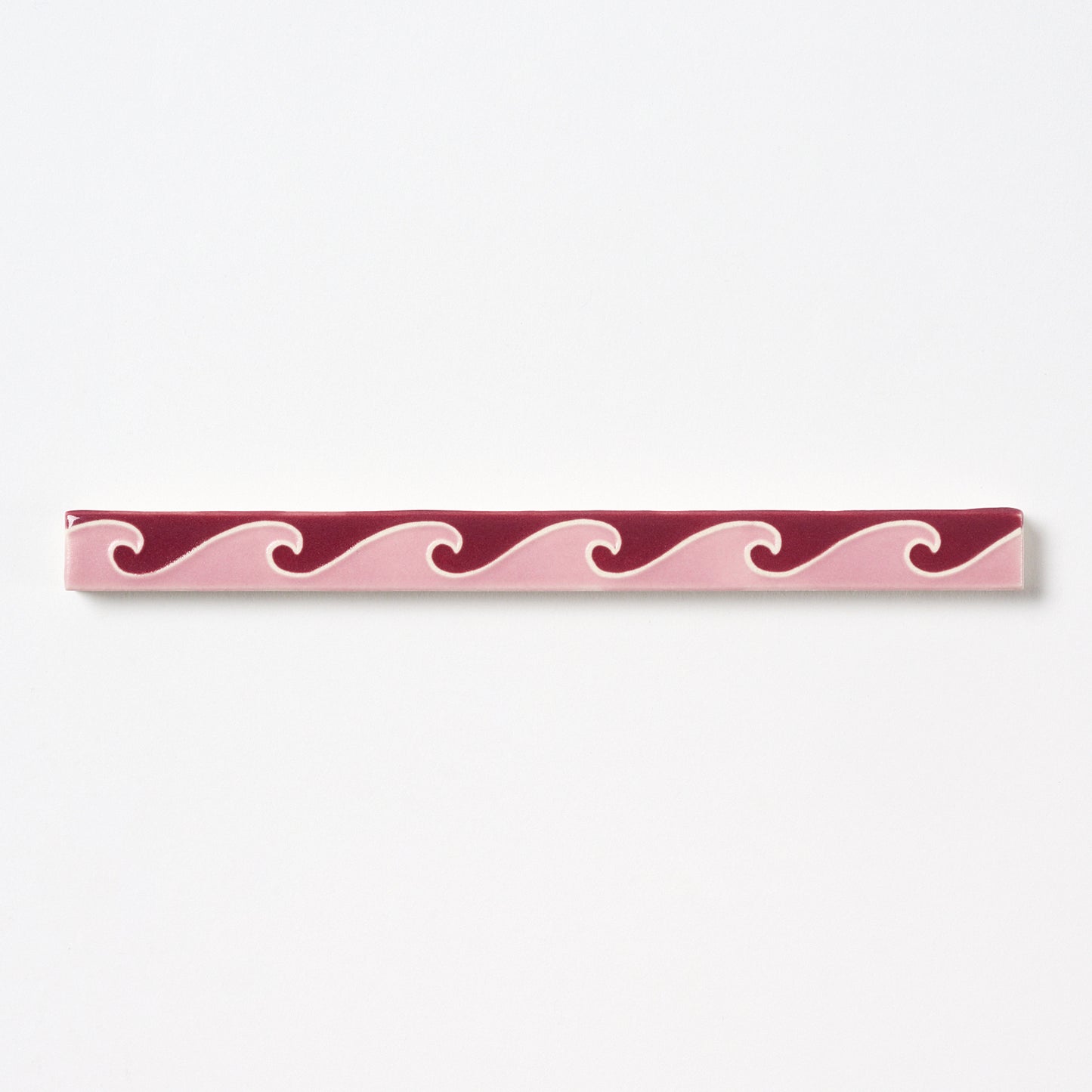 1920s American Encaustic Pink & Burgundy Wave Trim Tile, 44 Pc Set - 22 Linear Feet Total