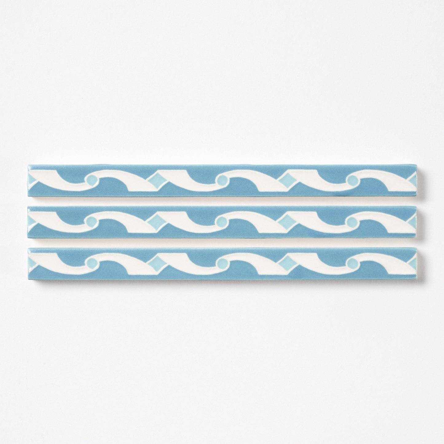 1920s American Encaustic Blue Ribbon Trim Tile, 120 Pc Set - 60 Linear Feet Total