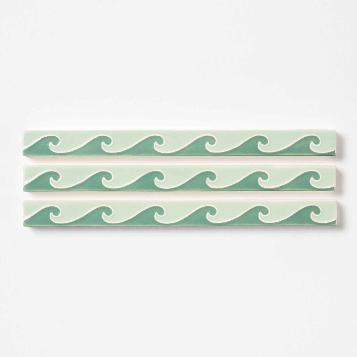 1920s American Encaustic Green Wave Trim Tile, 32 Pc Set - 16 Linear Feet Total