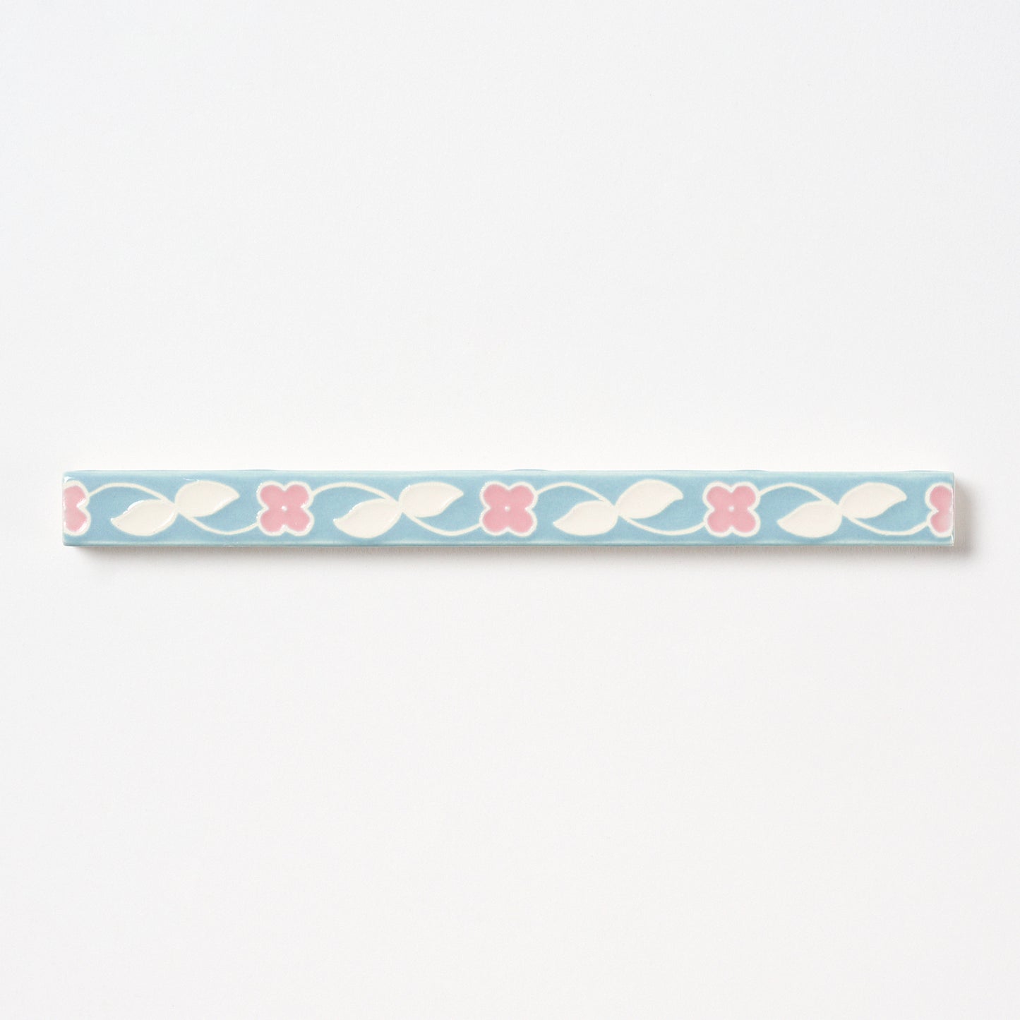 1920s American Encaustic Pink & Blue Vine Trim Tile, 41 Pc Set - 20.5 Linear Feet Total