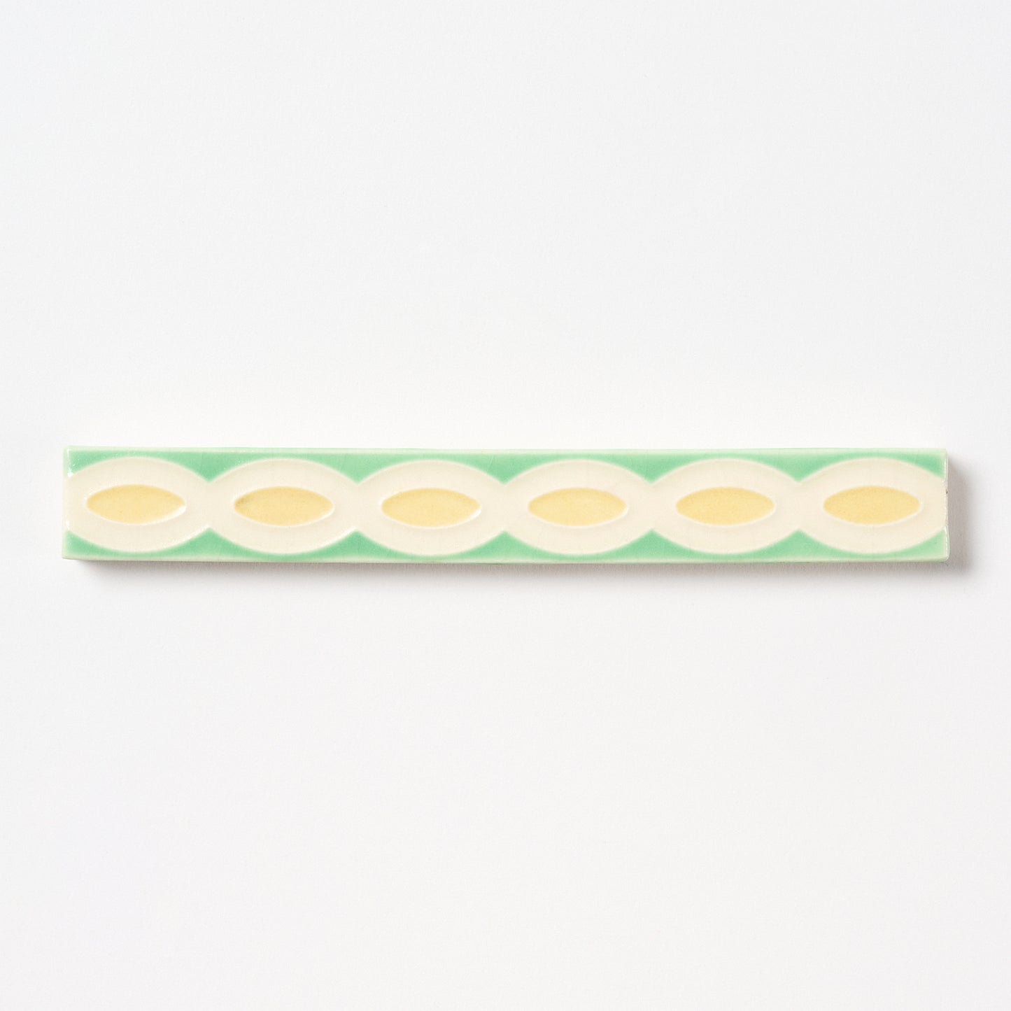 1920s American Encaustic Yellow & Green Ribbon Trim Tile, 17 Pc Set - 8.5 Linear Feet Total