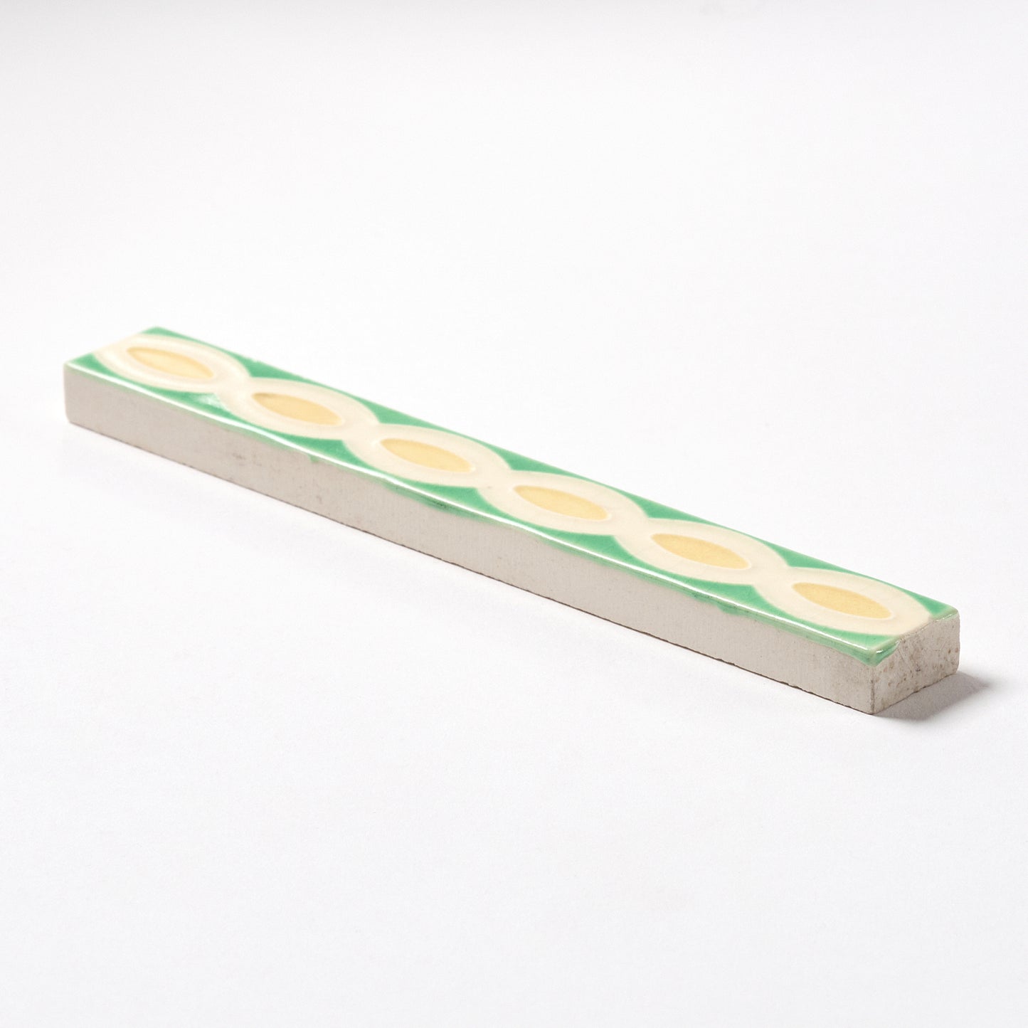 1920s American Encaustic Yellow & Green Ribbon Trim Tile, 17 Pc Set - 8.5 Linear Feet Total