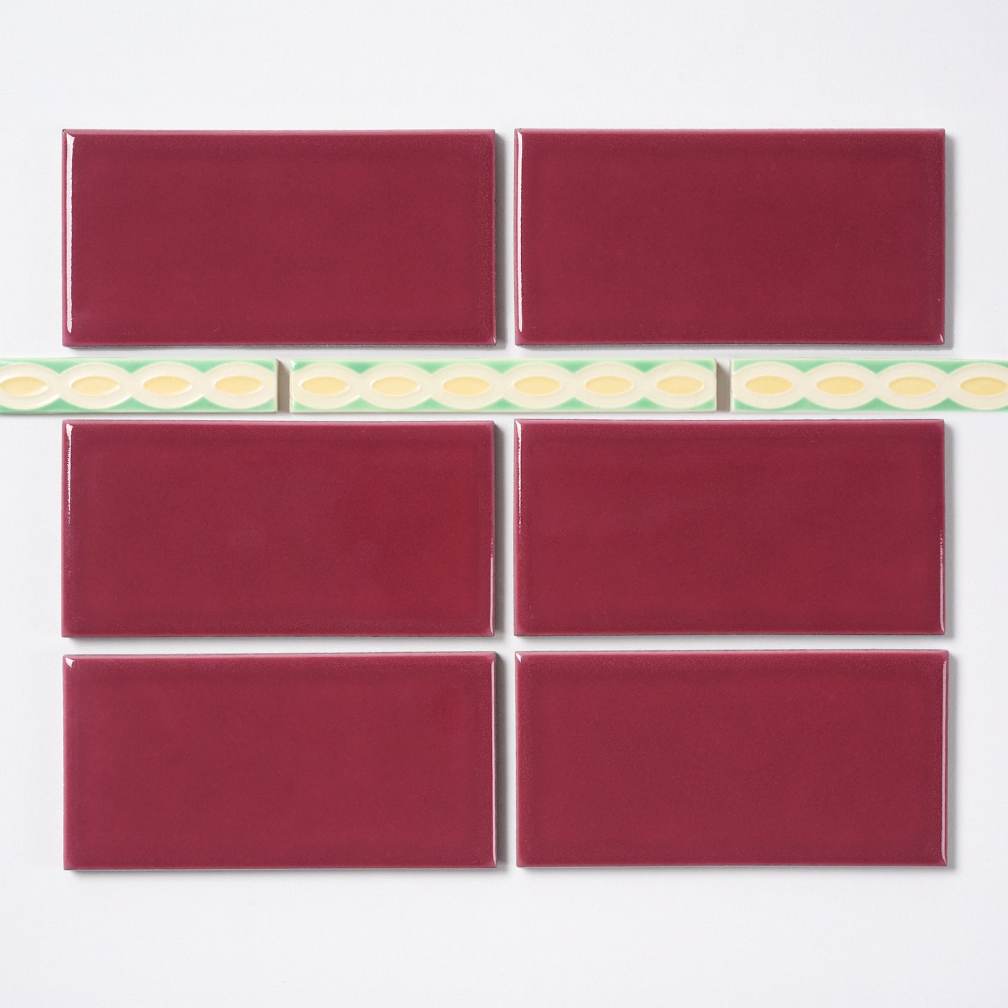 1920s American Encaustic Yellow & Green Ribbon Trim Tile, 17 Pc Set - 8.5 Linear Feet Total