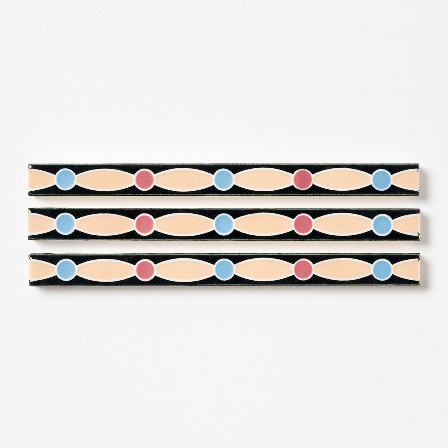1920s American Encaustic Black & Pink Deco Trim Tile, 32 Pc Set - 16 Linear Feet Total