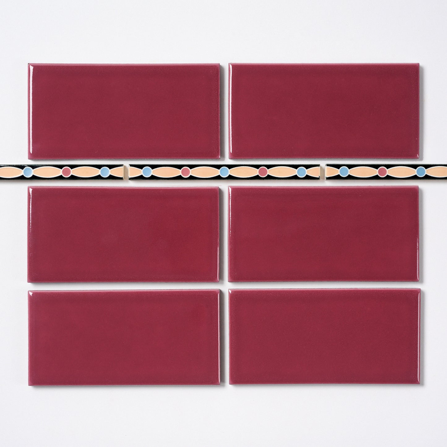 1920s American Encaustic Black & Pink Deco Trim Tile, 32 Pc Set - 16 Linear Feet Total