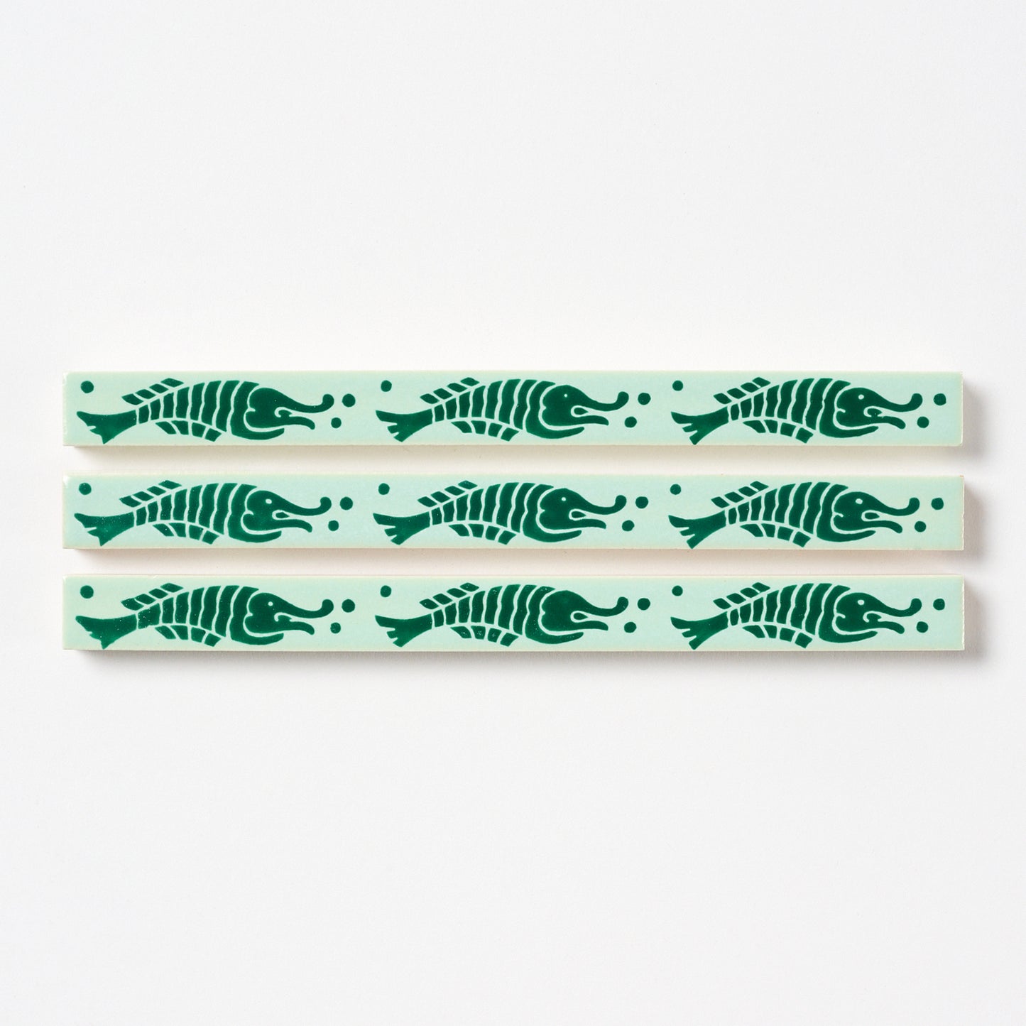 1920s Suntile Green Fish Trim Tile, 23 Pc Set - 11.5 Linear Feet Total