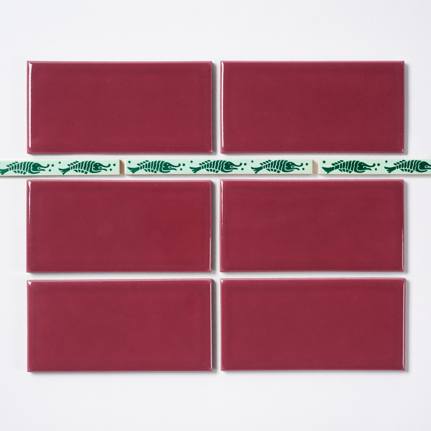1920s Suntile Green Fish Trim Tile, 23 Pc Set - 11.5 Linear Feet Total