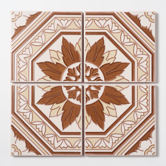 1970s Vintage Italian Brown Floral Wall Tile, 12 Sq Ft Available