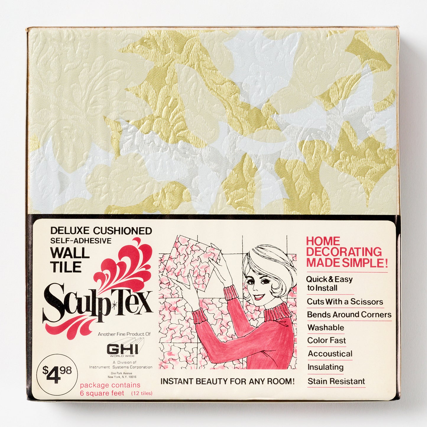 Vintage 1960s SculptTex Adhesive Fabric Wall Tile, 48 Sq Ft Available