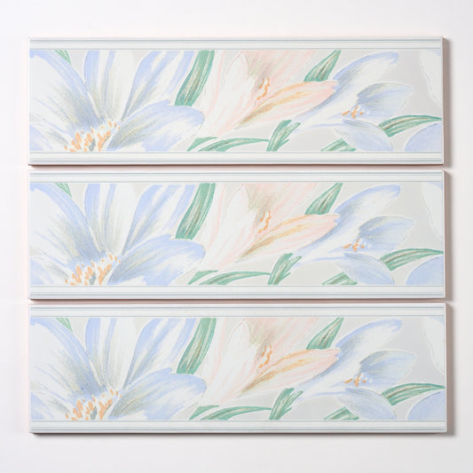 Vintage 1980s Italian Listello Floral Wall Tile, 50 Boxes Available - 6 Pieces Per Box