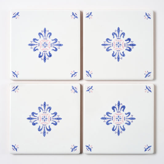 1980s Vintage Italian Blue Floral Wall Tile, 97.5 Sq Ft Available - 7.5 Sq Ft Per Box