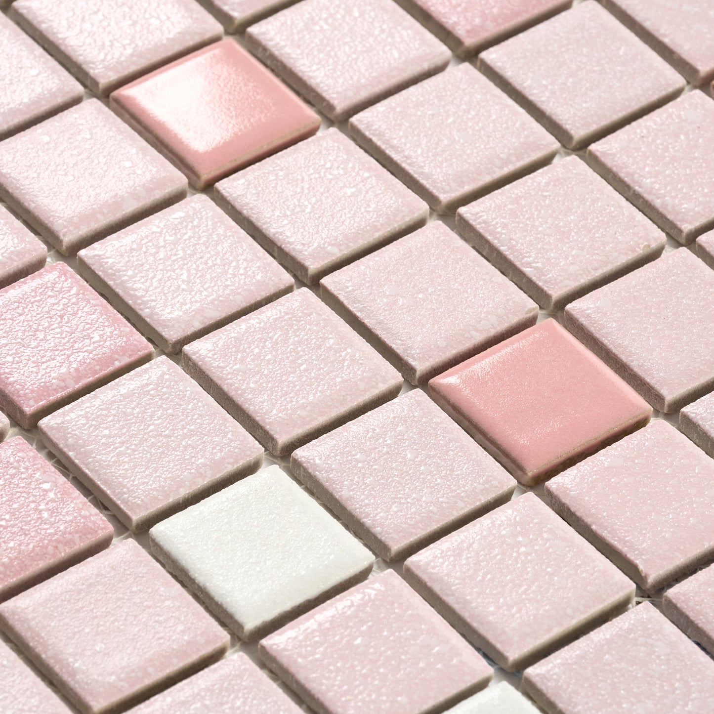 Vintage 1980s Pink Glazed Mosaic Floor Tile, 280 Sq Ft Available - 17 Sq Ft Per Box
