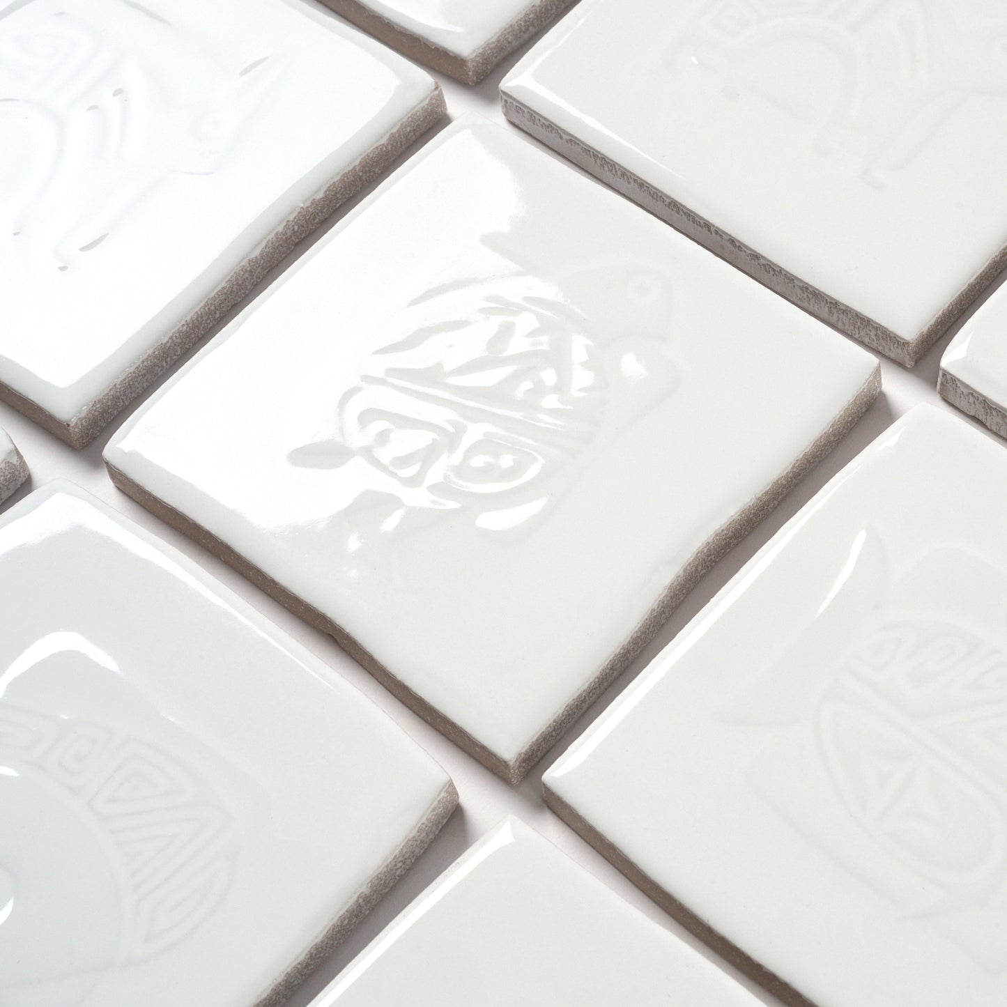 1980s Vintage Italian White Mixed Totem Tile, 18 Sq Ft Available