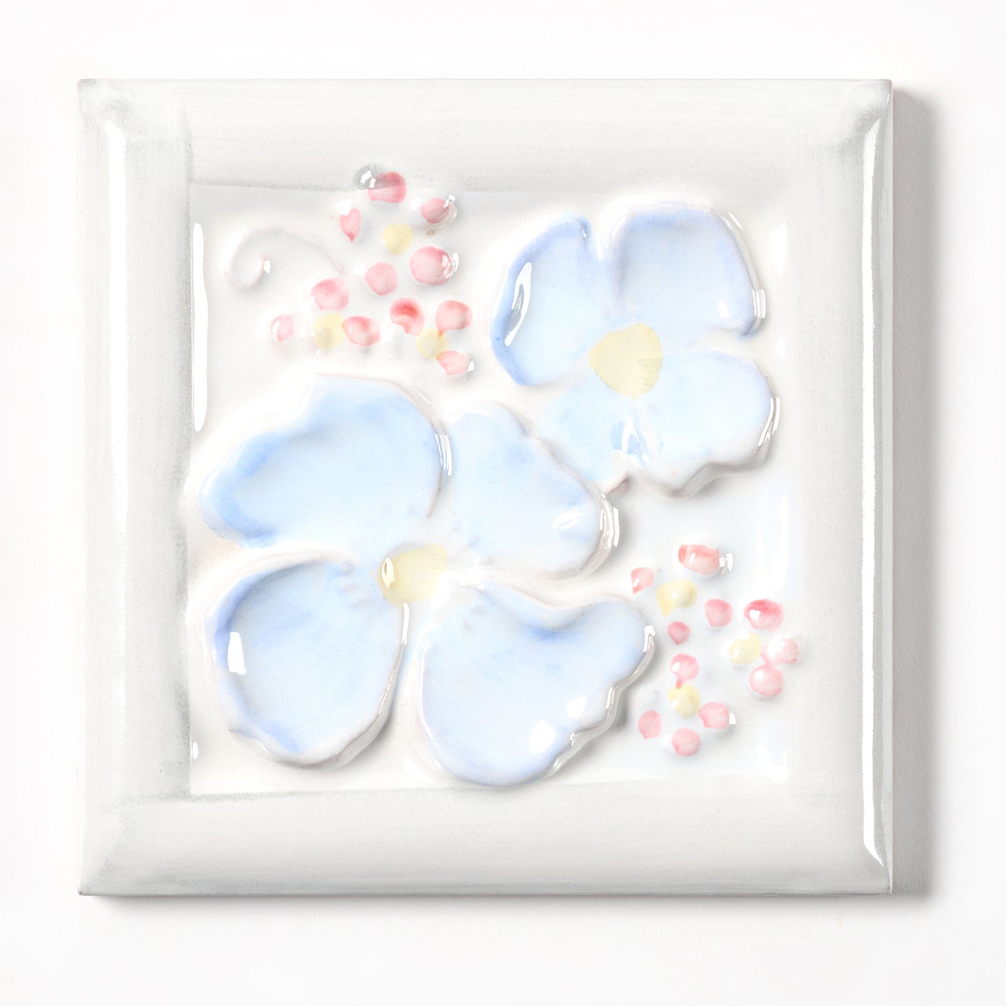 1980s Vintage Italian Blue Raised Pansy Tile, 10.5 Sq Ft Available