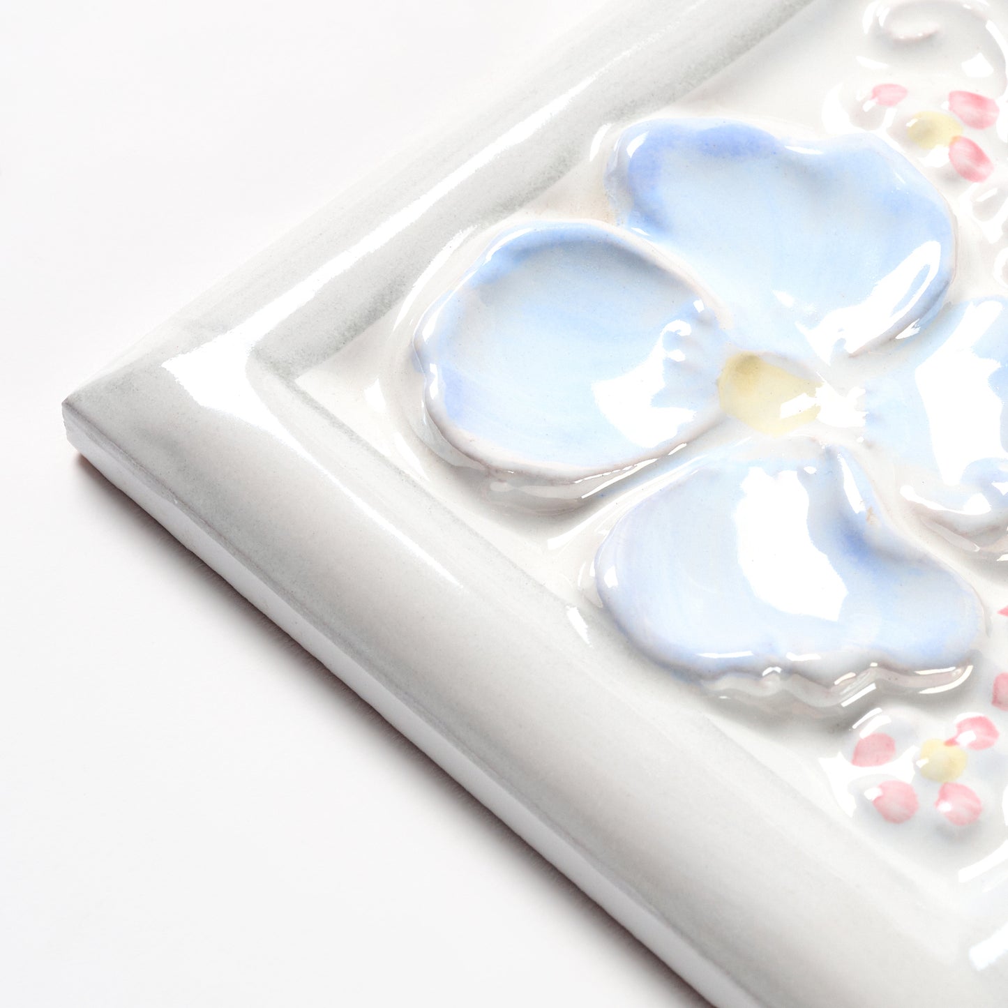 1980s Vintage Italian Blue Raised Pansy Tile, 10.5 Sq Ft Available