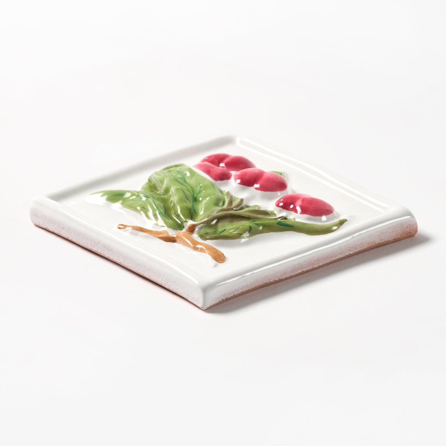 1980s Vintage Italian Raised Cherry on White Tile, 14.5 Sq Ft Available