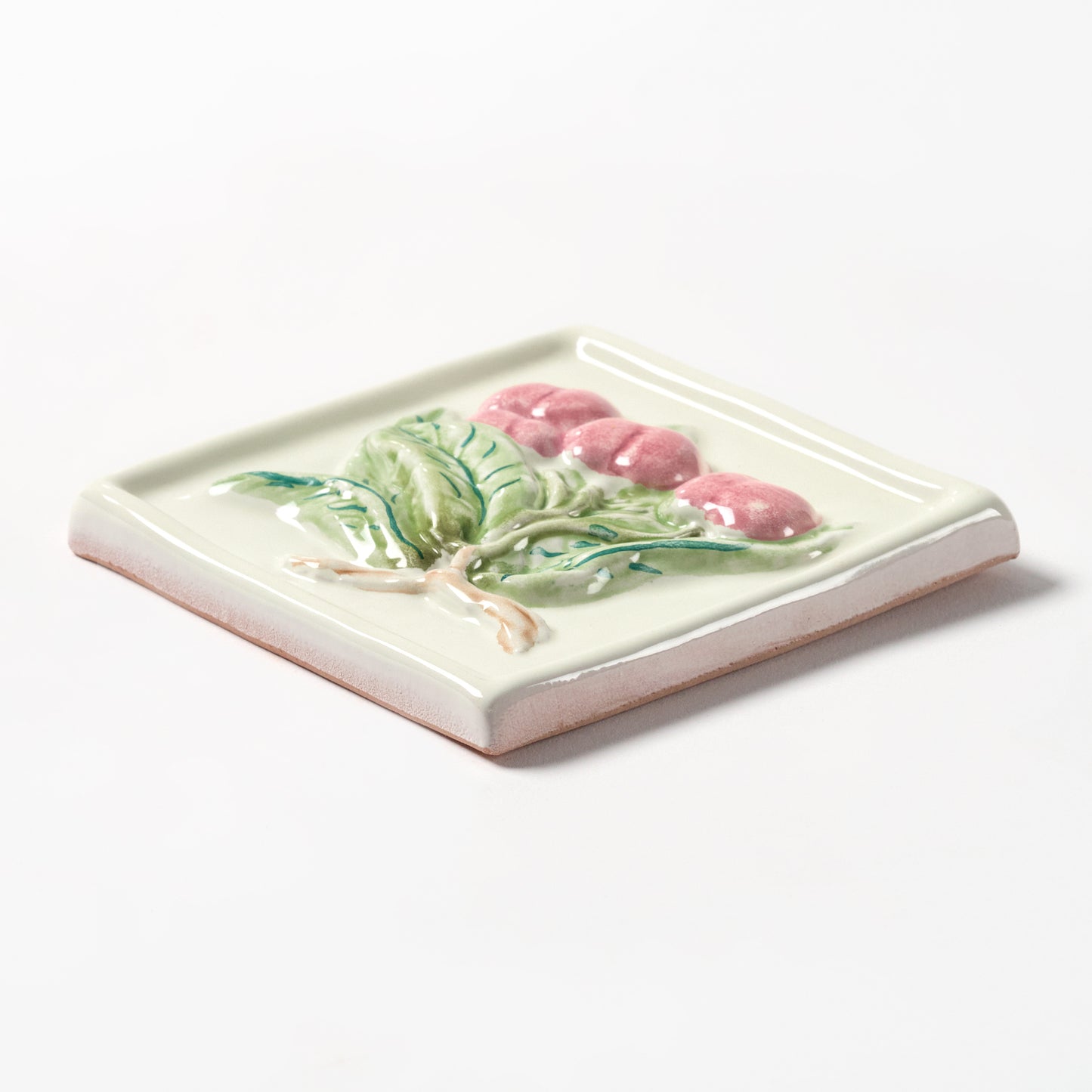 1980s Vintage Italian Raised Cherry on Ivory Tile, 15.5 Sq Ft Available