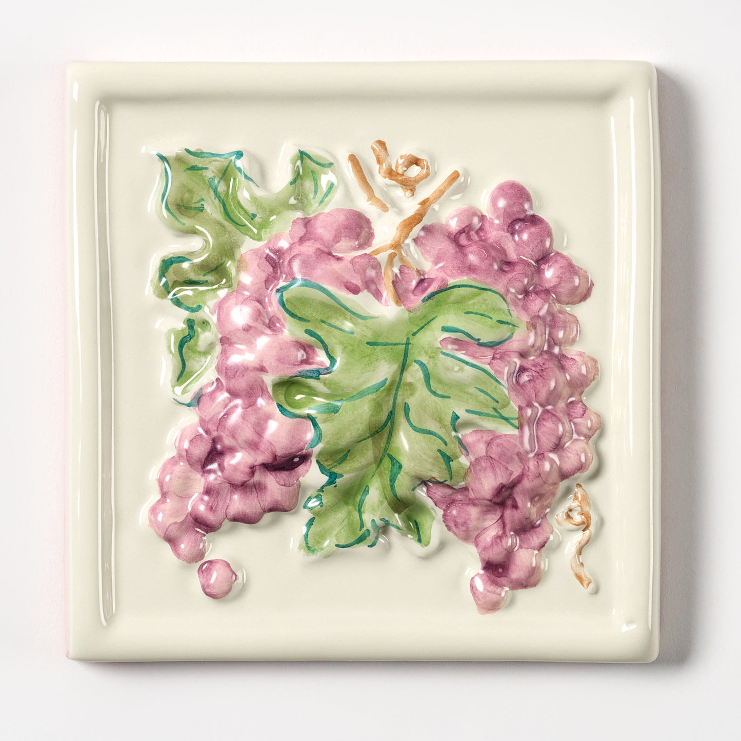 1980s Vintage Italian Raised Grapes on Ivory Tile, 11.5 Sq Ft Available
