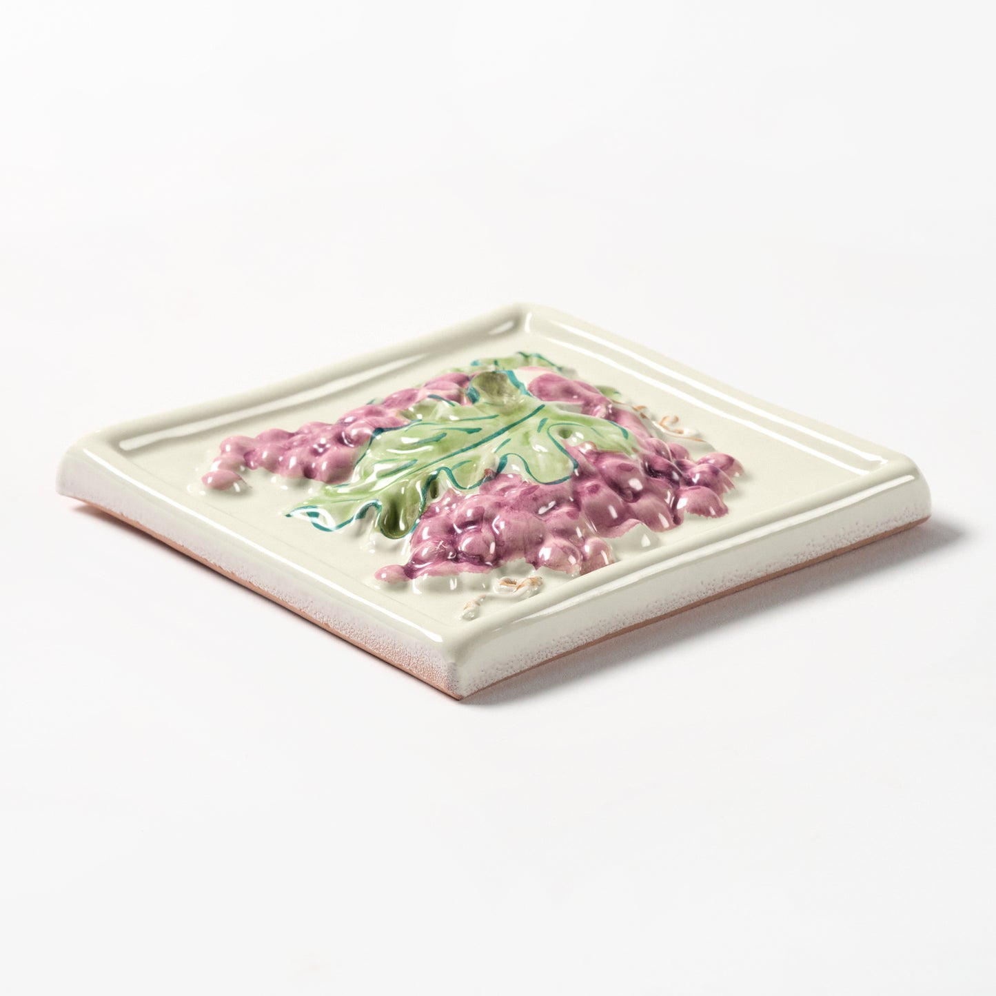 1980s Vintage Italian Raised Grapes on Ivory Tile, 11.5 Sq Ft Available