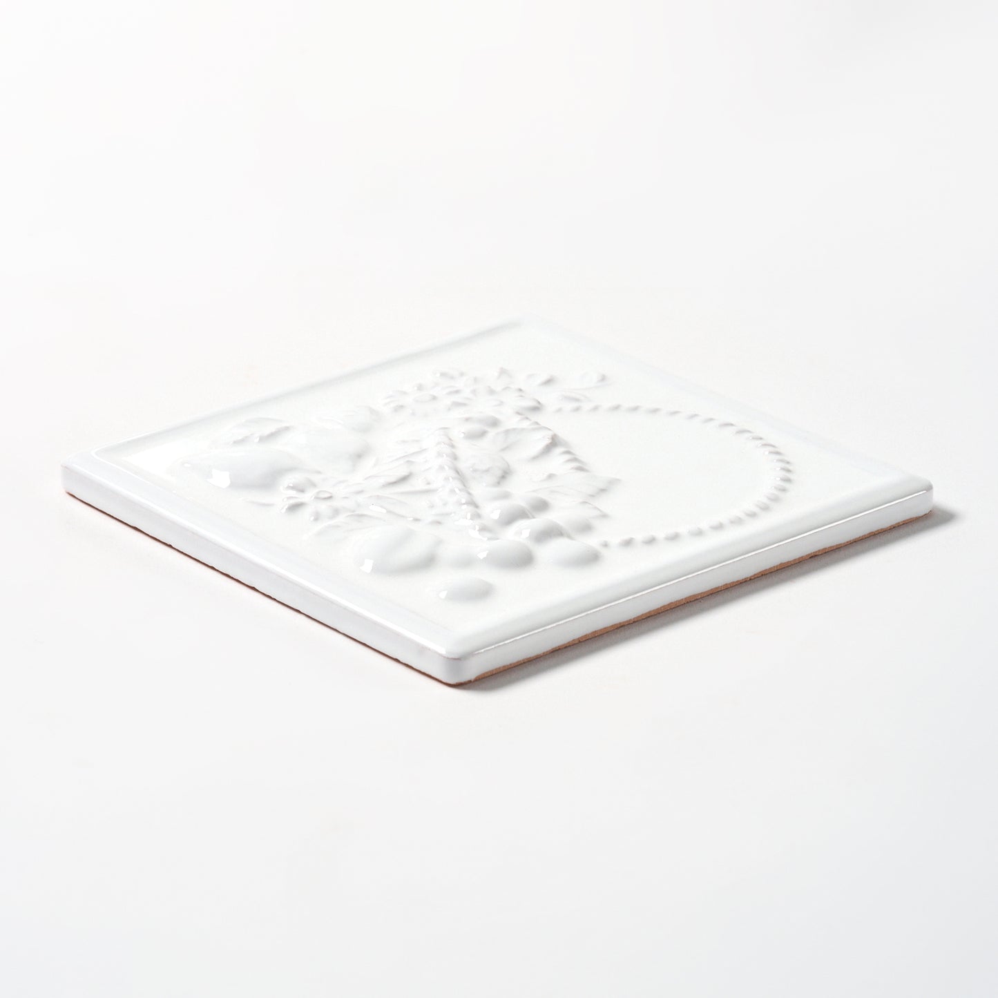 1980s Vintage Italian Raised White Fruit Basket Tile, 18 Sq Ft Available