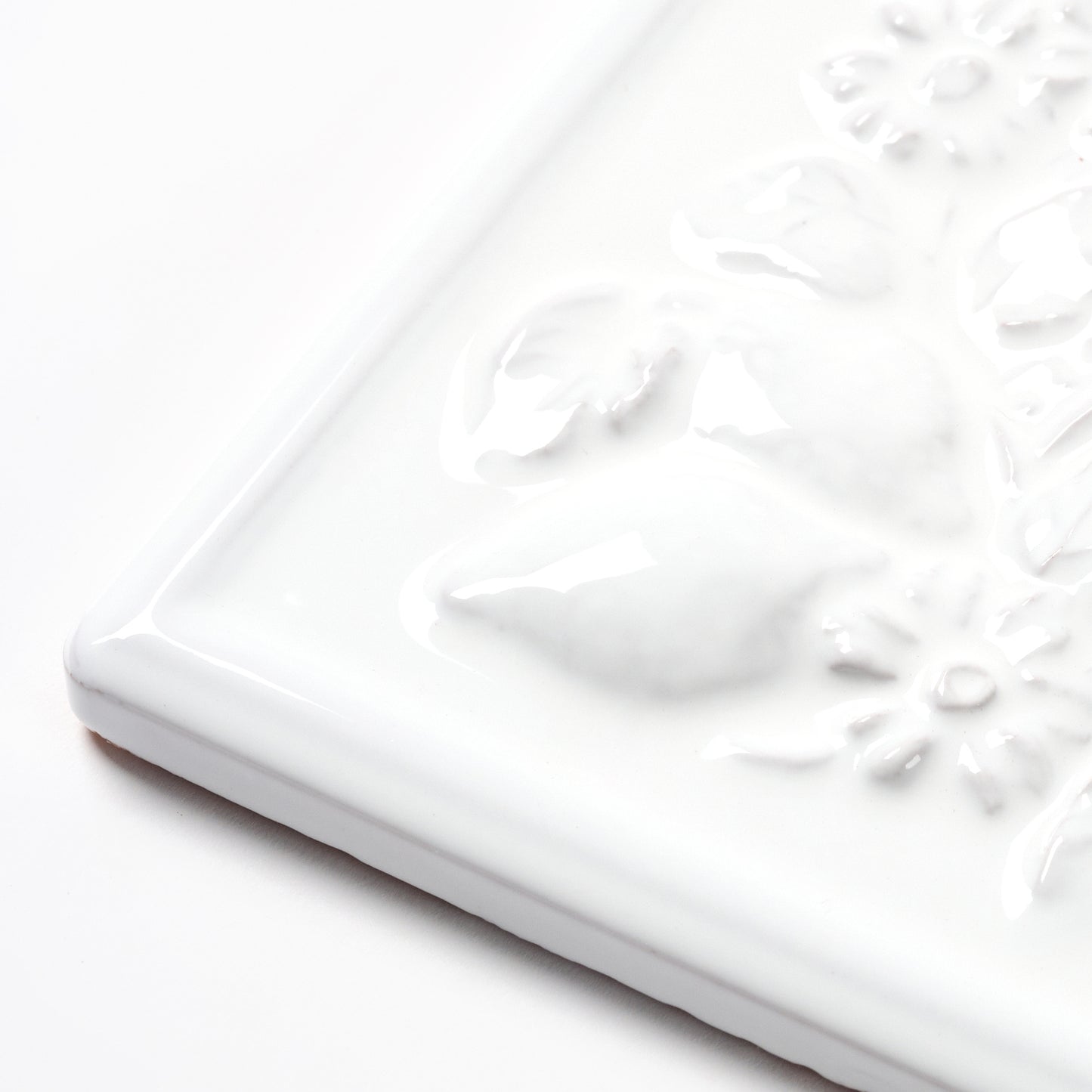 1980s Vintage Italian Raised White Fruit Basket Tile, 18 Sq Ft Available