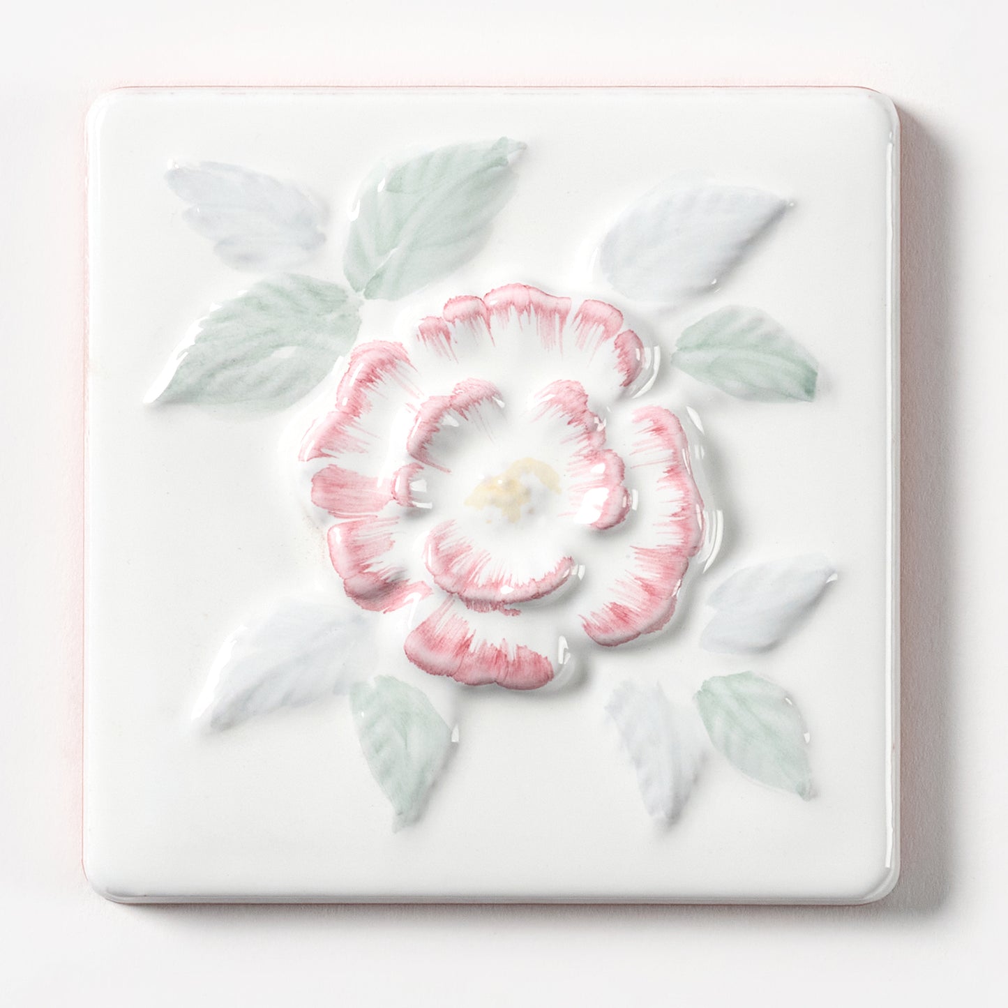 1980s Vintage Italian Raised Pink Rose Tile, 12 Sq Ft Available