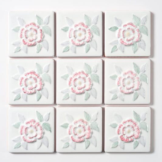 1980s Vintage Italian Raised Pink Rose Tile, 12 Sq Ft Available