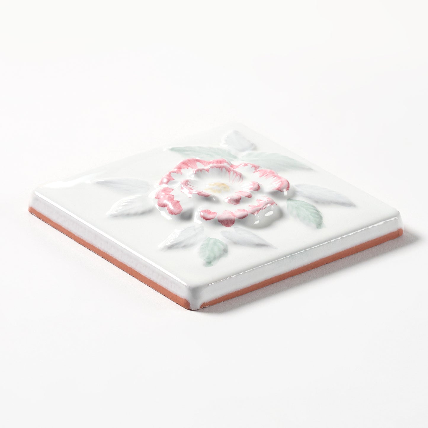 1980s Vintage Italian Raised Pink Rose Tile, 12 Sq Ft Available