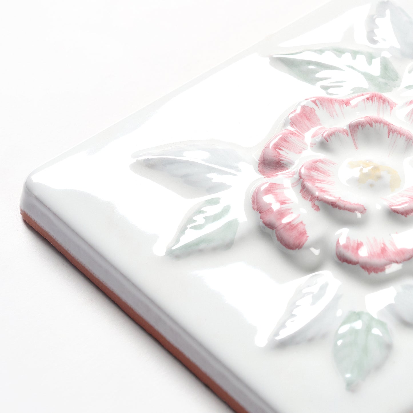 1980s Vintage Italian Raised Pink Rose Tile, 12 Sq Ft Available