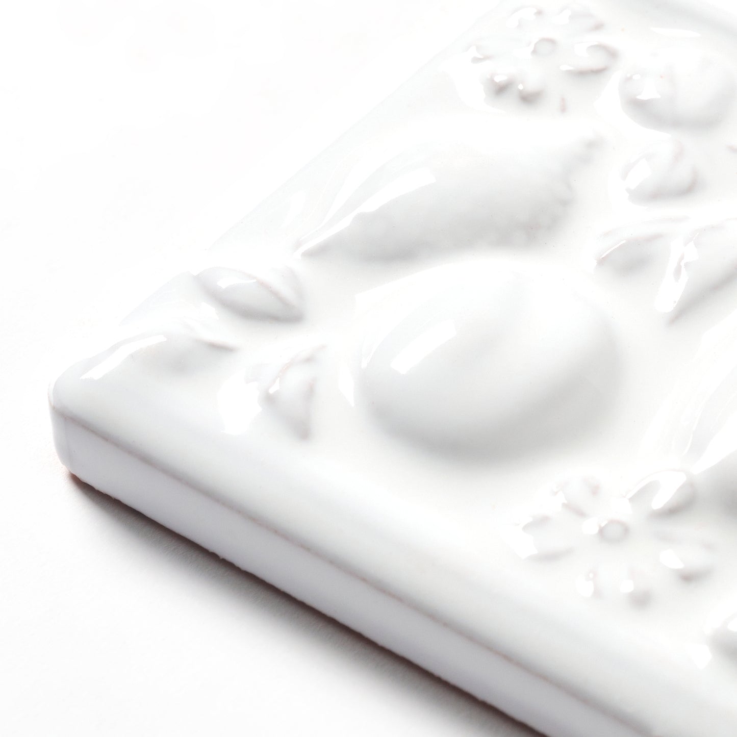 1980s Vintage Italian Raised White Fruit Basket Border Tile, 20 Linear Ft Available