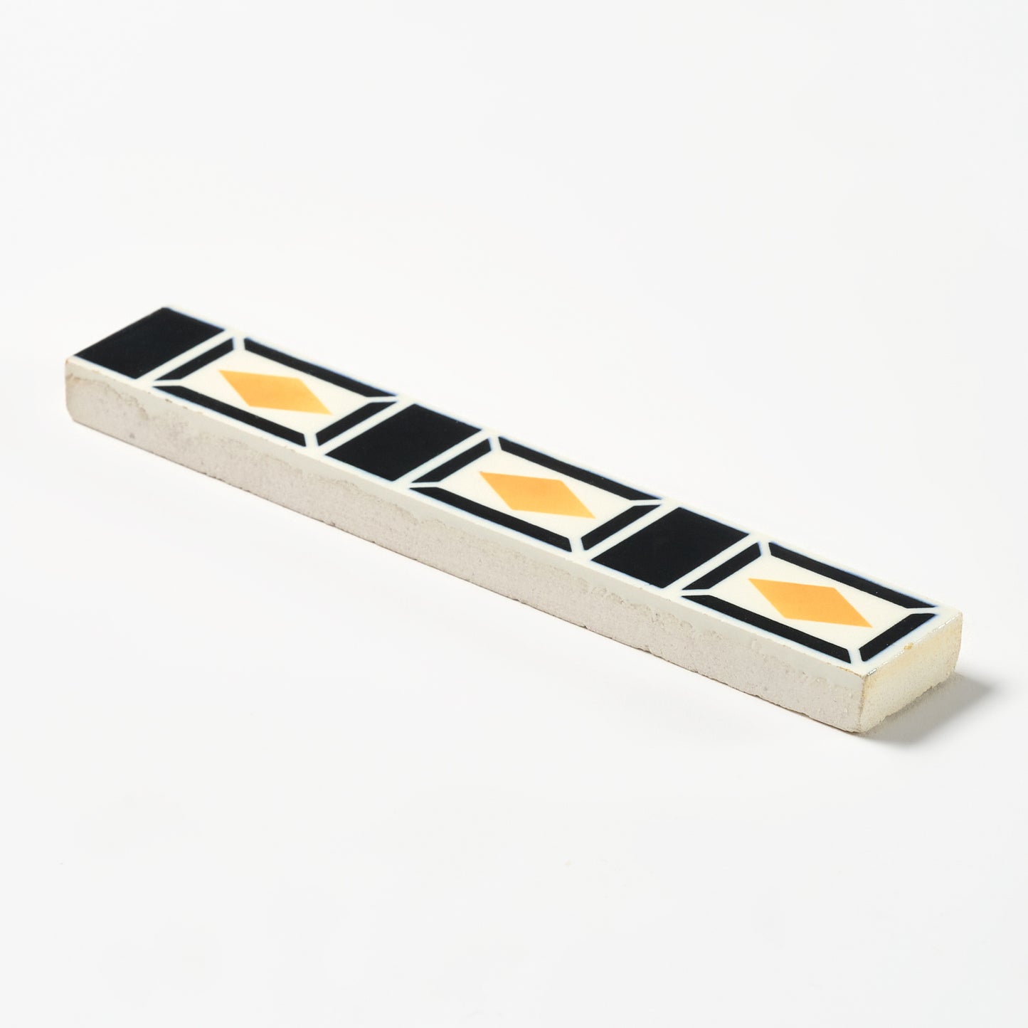 1950s Wide Black & Yellow Diamond Trim Tile