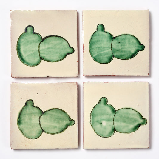 Vintage 1980s Hand Painted Mexican Lime Fruit Tiles, 10.5 Sq Ft Available