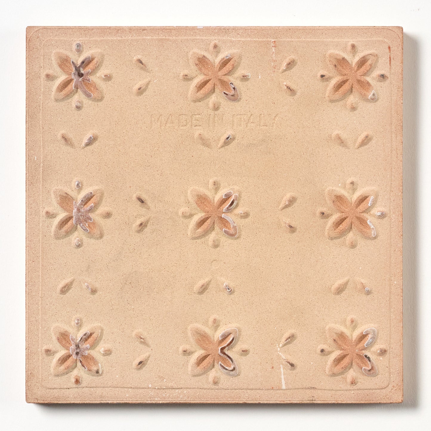 1980s White Hand Painted Italian Made Leaf Corners Wall Tile