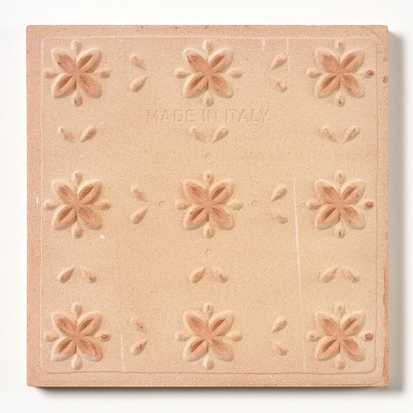 1980s White Hand Painted Italian Made Floral Corners Wall Tile