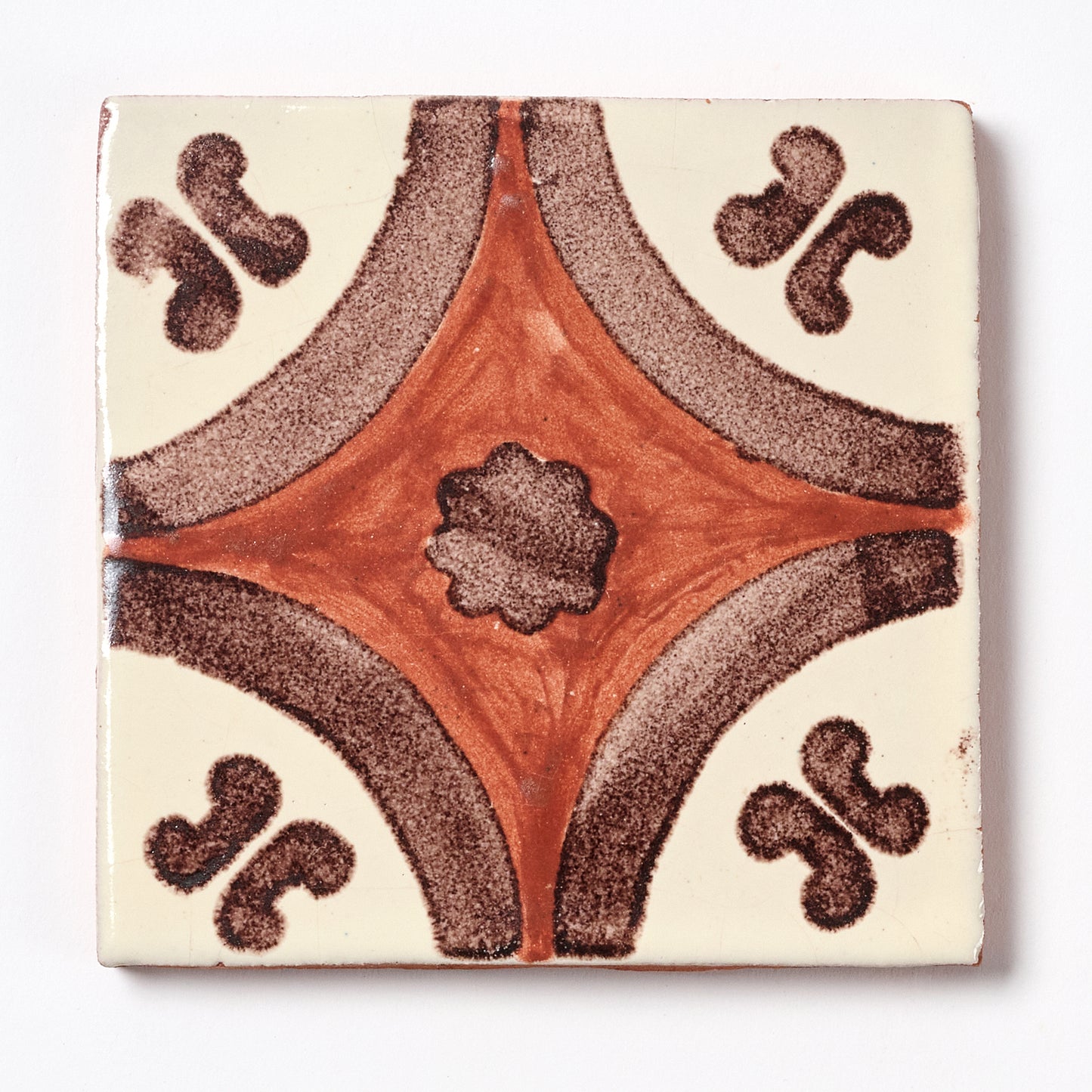 Vintage 1980s Hand Painted Rust Mexican Tiles, 11 Sq Ft Available