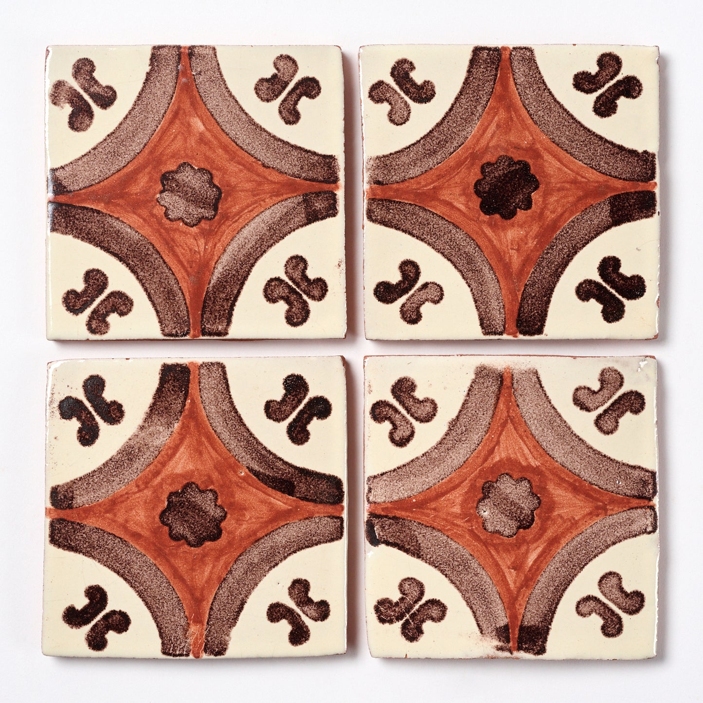Vintage 1980s Hand Painted Rust Mexican Tiles, 11 Sq Ft Available