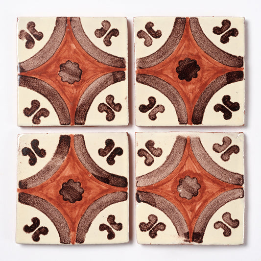 Vintage 1980s Hand Painted Rust Mexican Tiles, 11 Sq Ft Available