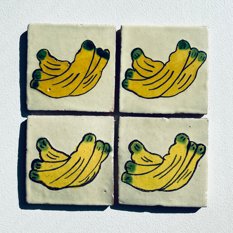 Vintage 1980s Hand Painted Mexican Banana Fruit Tiles, 10 Sq Ft Lot - 80 Piece Set