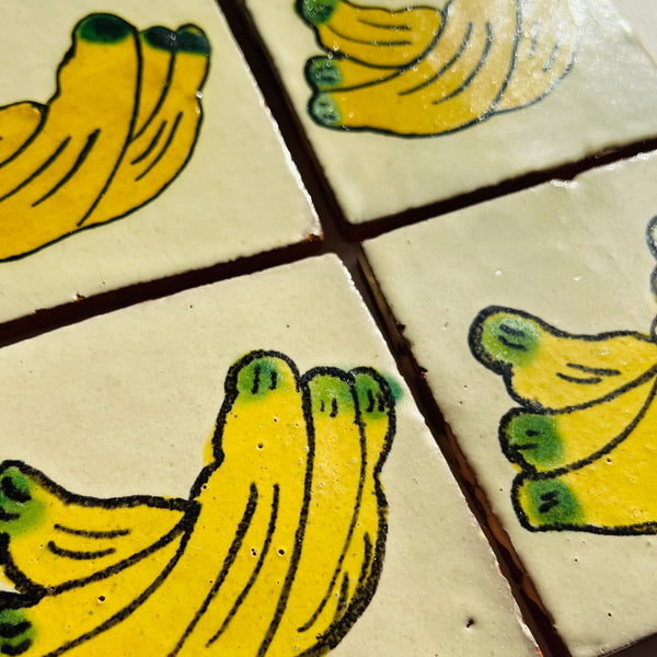 Vintage 1980s Hand Painted Mexican Banana Fruit Tiles, 10 Sq Ft Lot