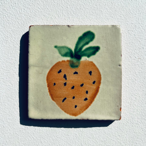 Vintage 1980s Hand Painted Mexican Strawberry Fruit Tiles, 8 Sq Ft Lot - 64 Piece Set