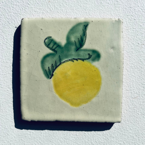 Vintage 1980s Hand Painted Mexican Lemon Fruit Tiles, 22 Sq Ft Lot - 176 Piece Set