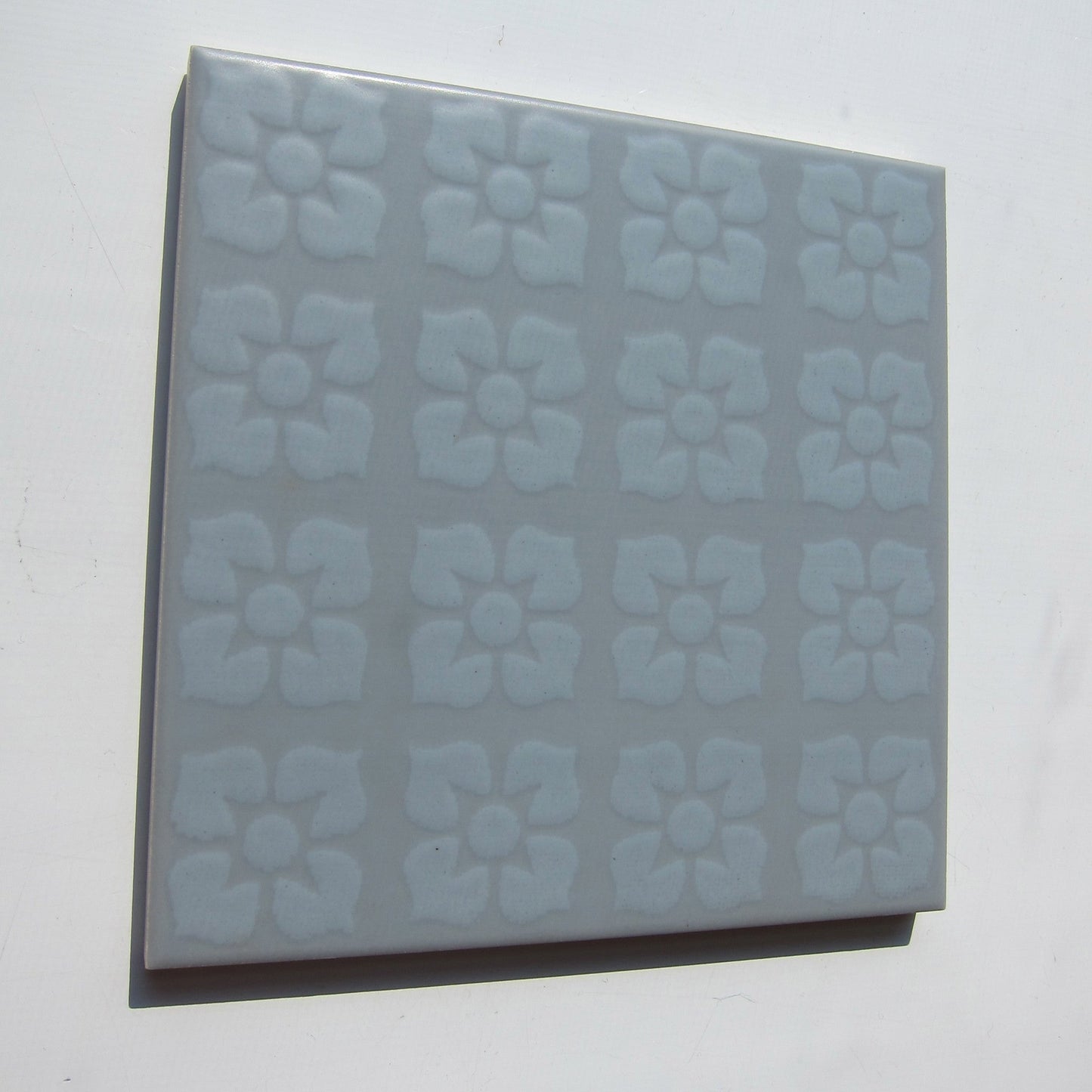 Vintage Italian 1960s Grey Floral Floor Tile, 7.75 Sq Ft Available