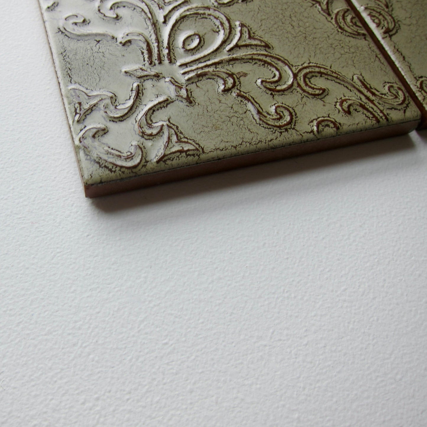 Vintage 1970s Italian Sage Green Glazed Terracotta Wall Tile, 13 Sq Ft Lot - 60 Piece Set