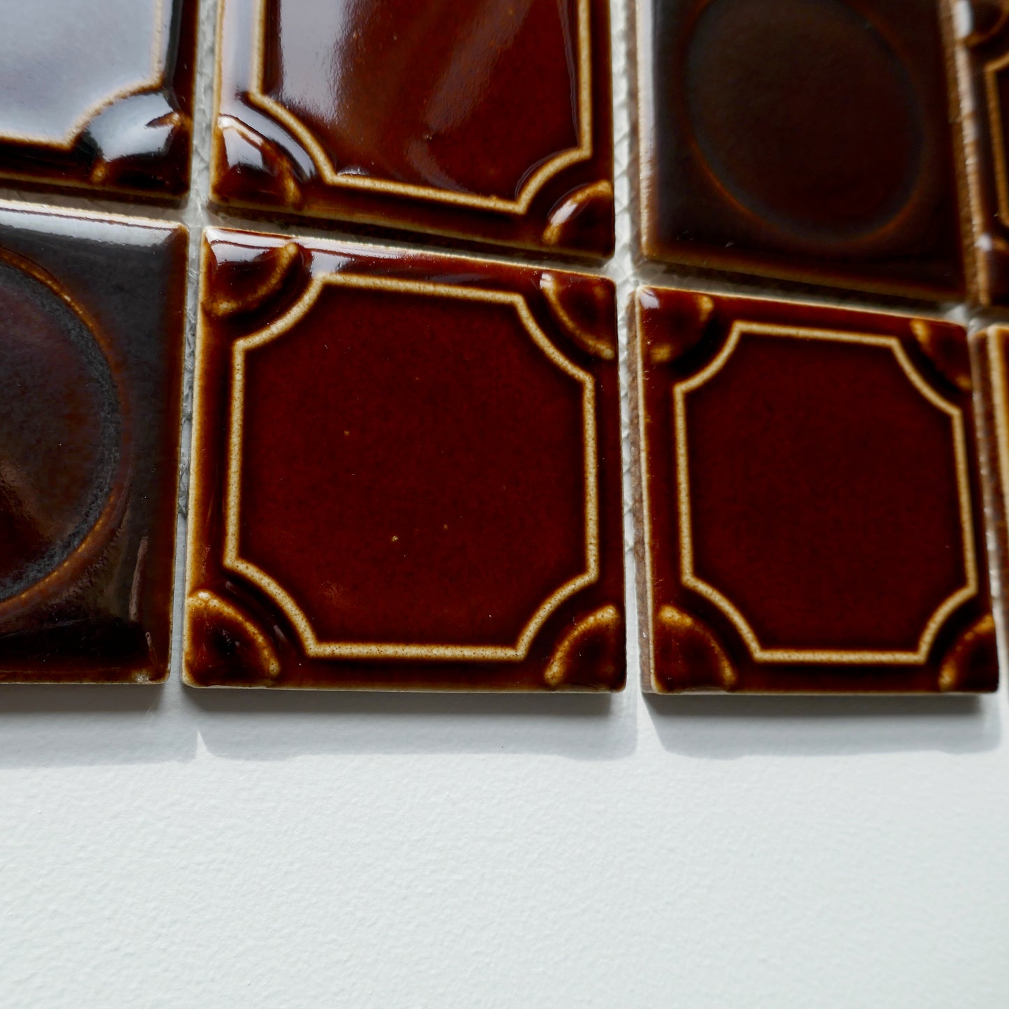 Vintage Japanese 1970s Brown Wall Tile, 10 Sq Ft Lot - 10 Piece Set, 50 Sq Ft Available