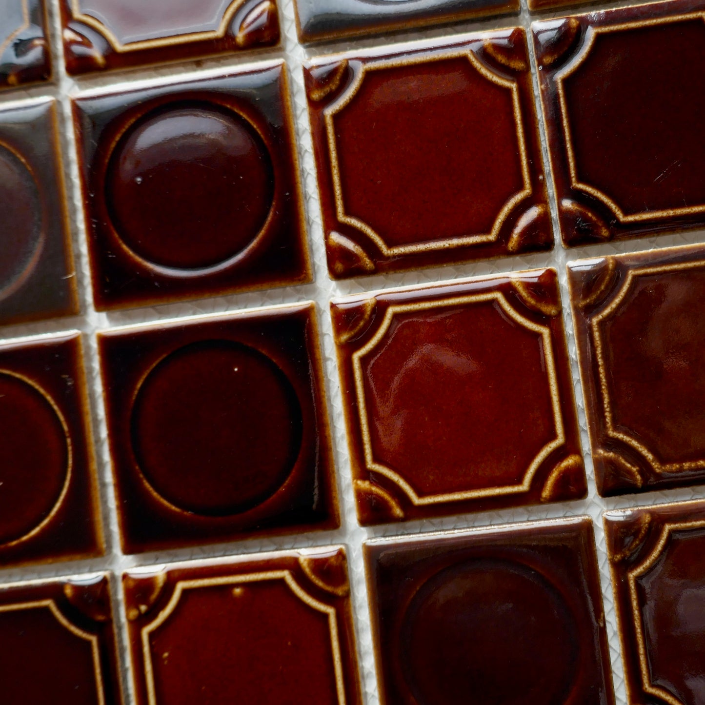 Vintage Japanese 1970s Brown Wall Tile, 10 Sq Ft Lot - 10 Piece Set, 50 Sq Ft Available